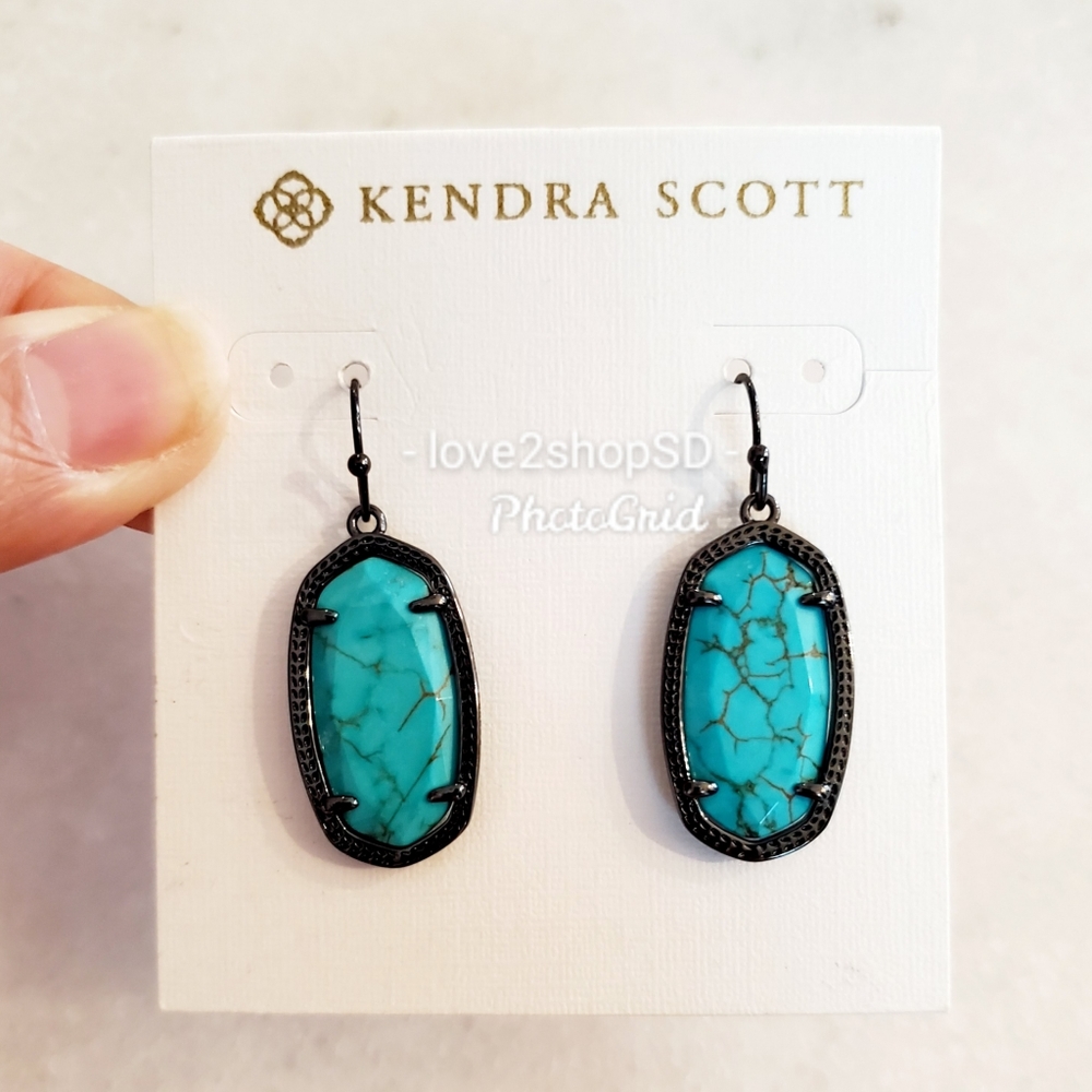 Kendra Scott Gunmetal Turquoise Dani earrings RARE